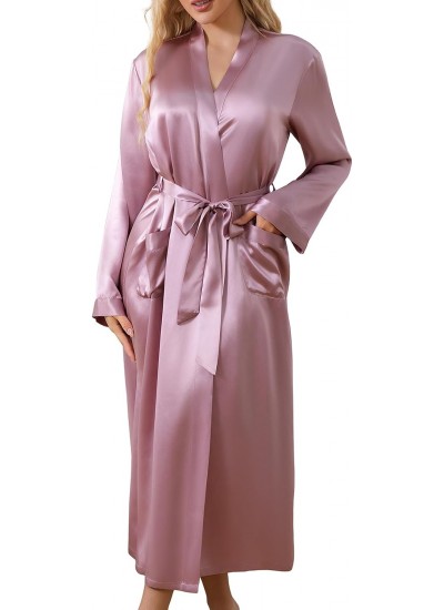 100% Mulberry Silk Long Kimono Robe for Women - Bridal & Wedding Party Bathrobe