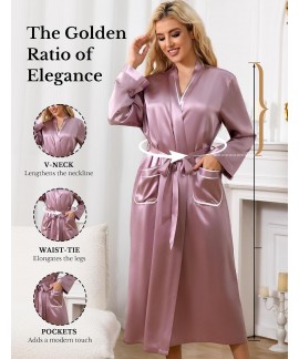 100% Mulberry Silk Long Kimono Robe for Women - Bridal & Wedding Party Bathrobe