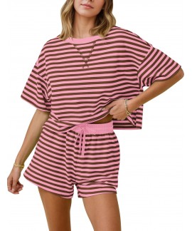 Women's Striped Lounge Set 2 Piece Pajamas Summer ...
