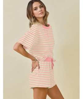 Women's Striped Lounge Set 2 Piece Cotton Pajamas with Pockets