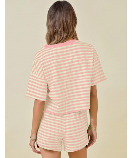 Women's Striped Lounge Set 2 Piece Cotton Pajamas with Pockets