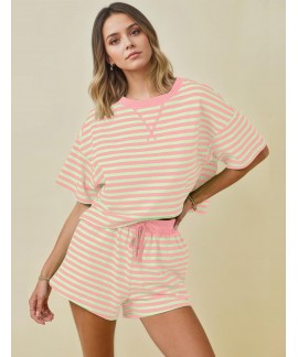 Women's Striped Lounge Set 2 Piece Cotton Pajamas with Pockets