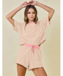 Women's Striped Lounge Set 2 Piece Cotton Pajamas with Pockets