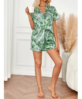 Satin Silk Pajama Set for Women - 2-Piece Ruffle Sleepwear with Button-Down Shirt and Shorts