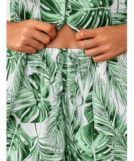 Satin Silk Pajama Set for Women - 2-Piece Ruffle Sleepwear with Button-Down Shirt and Shorts