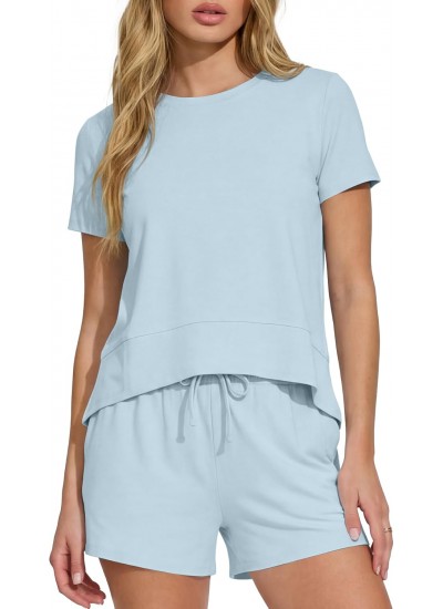Relaxed Fit Women's 2 Piece Lounge Shorts Set with Drawstring & Pockets