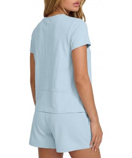 Relaxed Fit Women's 2 Piece Lounge Shorts Set with Drawstring & Pockets