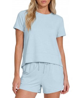 Relaxed Fit Women's 2 Piece Lounge Shorts Set with Drawstring & Pockets
