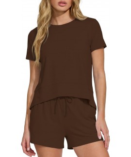 Relaxed Fit Women's 2 Piece Lounge Shorts Set with Drawstring & Pockets