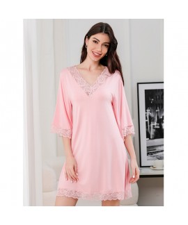 Women's Plus Size Lace V-Neck Cotton Nightgown Sle...