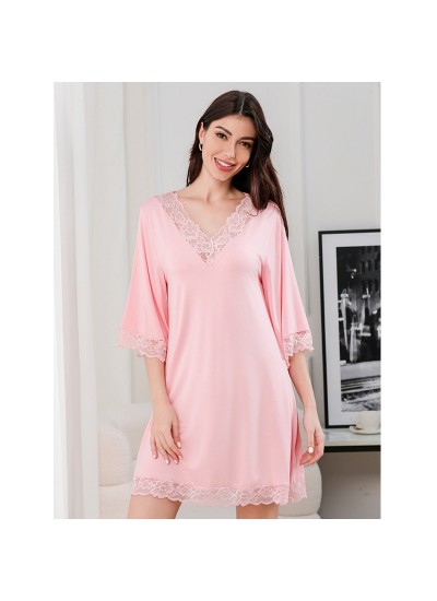 Women's Plus Size Lace V-Neck Cotton Nightgown Sleep Dress