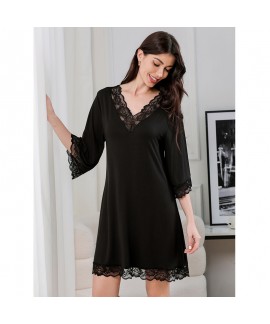 Women's Plus Size Lace V-Neck Cotton Nightgown Sleep Dress