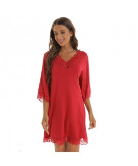 Women's Plus Size Lace V-Neck Cotton Nightgown Sleep Dress