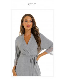 Plus-Size Solid Modal Cotton Loungewear Set | Women’s Loose Home & Sleep Robe