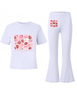 Gold Thread Summer Short Sleeve T-Shirt And Flare Pants 2-Piece Cotton Blend Kids  Pajama Set