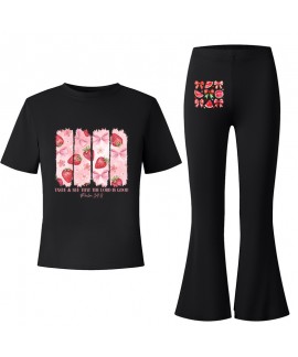 Gold Thread Summer Short Sleeve T-Shirt And Flare Pants 2-Piece Cotton Blend Kids  Pajama Set