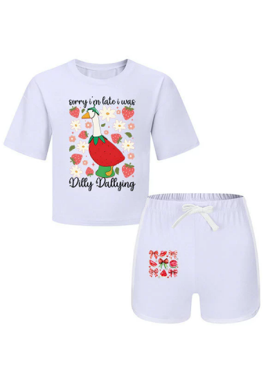 Gold Thread Summer Unisex T-Shirt And Shorts 2-Piece Cotton Blend Printed Sports Loungewear Kids Pajama Set