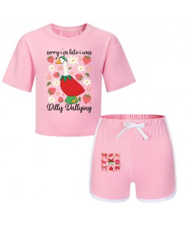 Gold Thread Summer Unisex T-Shirt And Shorts 2-Piece Cotton Blend Printed Sports Loungewear Kids Pajama Set