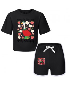 Gold Thread Summer Unisex T-Shirt And Shorts 2-Piece Cotton Blend Printed Sports Loungewear Kids Pajama Set