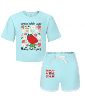 Gold Thread Summer Unisex T-Shirt And Shorts 2-Piece Cotton Blend Printed Sports Loungewear Kids Pajama Set