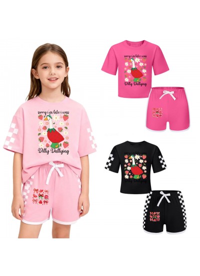 Gold Thread Summer Unisex T-Shirt And Shorts 2-Piece Cotton Blend Printed Sports Loungewear Kids Pajama Sets