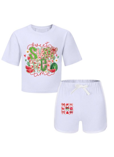Gold Thread Summer T-Shirt And Shorts 2-Piece "SUMMER" Graphic Sports Pajama Sets