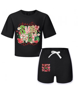 Gold Thread Summer T-Shirt And Shorts 2-Piece "SUMMER" Graphic Sports Pajama Sets