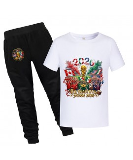 Gold Thread Summer Kids “The Beautiful Noise 2026” Cotton Short Sleeve T-Shirt And Pants World Cup Soccer Pajama Set