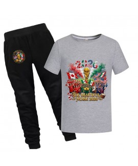 Gold Thread Summer Kids “The Beautiful Noise 2026” Cotton Short Sleeve T-Shirt And Pants World Cup Soccer Pajama Set