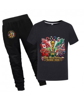 Gold Thread Summer Kids “The Beautiful Noise 2026” Cotton Short Sleeve T-Shirt And Pants World Cup Soccer Pajama Set