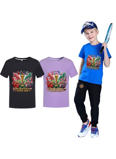 Gold Thread Summer Kids “The Beautiful Noise 2026” Cotton Short Sleeve T-Shirt And Pants World Cup Soccer Pajama Set