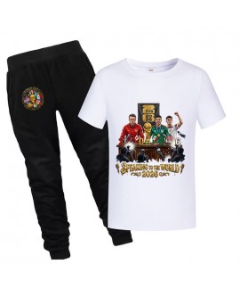 Gold Thread Summer Kids “Speaking To The World 2026” Cotton Short Sleeve T-Shirt And Pants World Cup Soccer Pajama Set