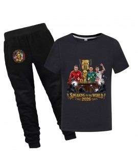 Gold Thread Summer Kids “Speaking To The World 2026” Cotton Short Sleeve T-Shirt And Pants World Cup Soccer Pajama Set