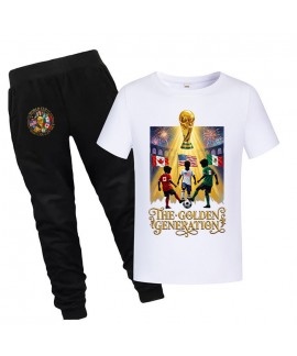 Gold Thread Summer "The Golden Generation 2026" Short Sleeve T-Shirt and Pants Cotton Kids Pajama Set World Cup Soccer Pjs 100-170cm