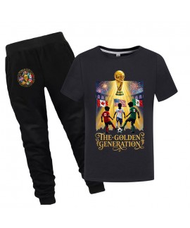 Gold Thread Summer "The Golden Generation 2026" Short Sleeve T-Shirt and Pants Cotton Kids Pajama Set World Cup Soccer Pjs 100-170cm