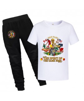 Gold Thread Summer "The Spirit Of The Game 2026" Cotton Short Sleeve T-Shirt and Pants 2-Piece Anti-Odor World Cup Soccer 100-170cm Kids Pajama Set