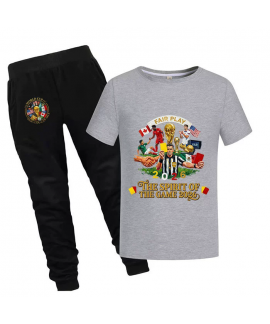 Gold Thread Summer "The Spirit Of The Game 2026" Cotton Short Sleeve T-Shirt and Pants 2-Piece Anti-Odor World Cup Soccer 100-170cm Kids Pajama Set