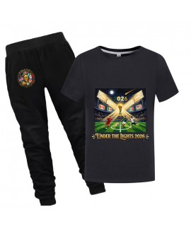 World Cup Cotton Gold Thread Summer Short Sleeve T-Shirt And Pants 2-Piece Kids Pajama Set 100-170cm