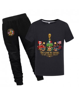 Gold Thread Summer Kids "The Game We Share 2026" Short Sleeve T-Shirt And Pants Cotton World Cup Soccer Pajama Set 100-170cm