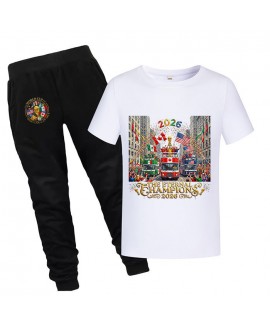 Gold Thread Summer Kids "The Eternal Champions" Cotton Short Sleeve T-Shirt And Pants World Cup Soccer Pajama Set