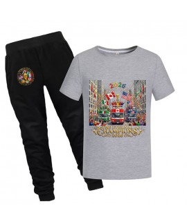 Gold Thread Summer Kids "The Eternal Champions" Cotton Short Sleeve T-Shirt And Pants World Cup Soccer Pajama Set