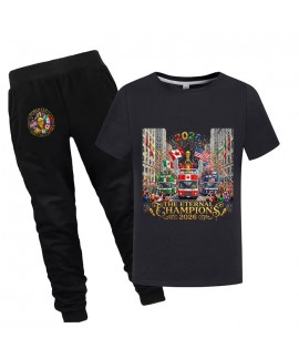 Gold Thread Summer Kids "The Eternal Champions" Cotton Short Sleeve T-Shirt And Pants World Cup Soccer Pajama Set
