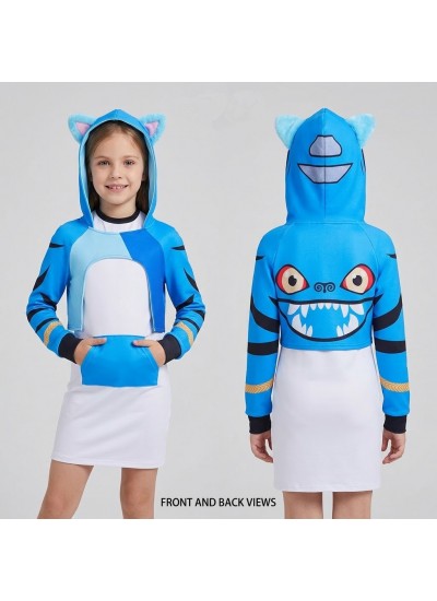 K-POP Idol Inspired Devil Cat Blue Tiger Cosplay Animal Jumpsuit For Kids & Adults
