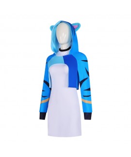 K-POP Idol Inspired Devil Cat Blue Tiger Cosplay Animal Jumpsuit For Kids & Adults