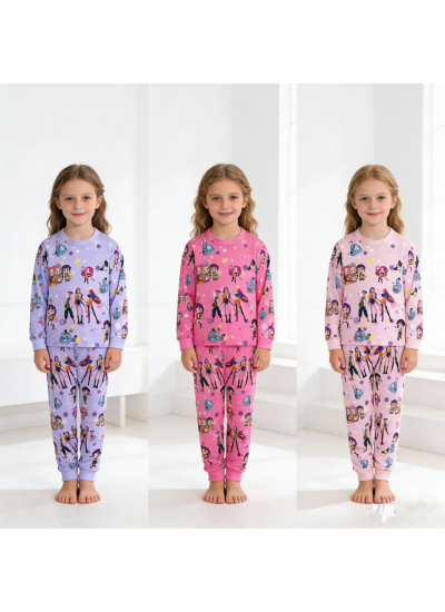 Kids Cartoon Character Long Sleeve Soft Cotton Blend Loungewear For Boys & Girls  Pajama Set