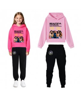 KATSEYE Girls Printed Cropped Hoodie & Pants C...
