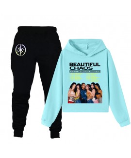 KATSEYE Girls Printed Cropped Hoodie & Pants Casual Two-Piece Set