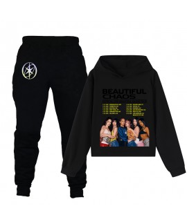 KATSEYE Girls Printed Cropped Hoodie & Pants Casual Two-Piece Set