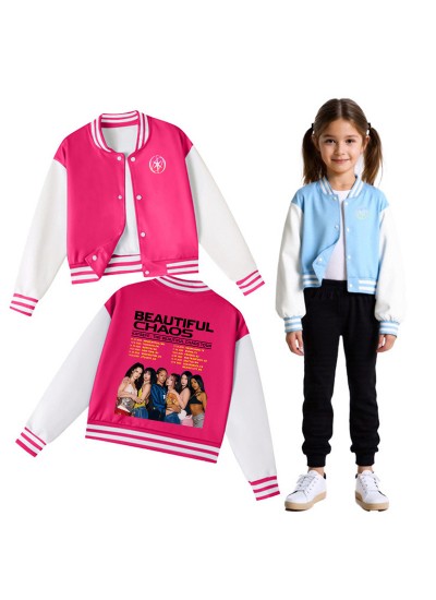 Katseye Themed Spring & Autumn Kids Baseball Jacket Set – Cartoon Hooded Zipper Outfit