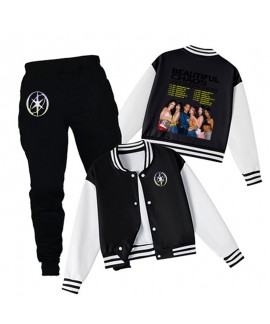 Katseye Themed Spring & Autumn Kids Baseball Jacket Set – Cartoon Hooded Zipper Outfit